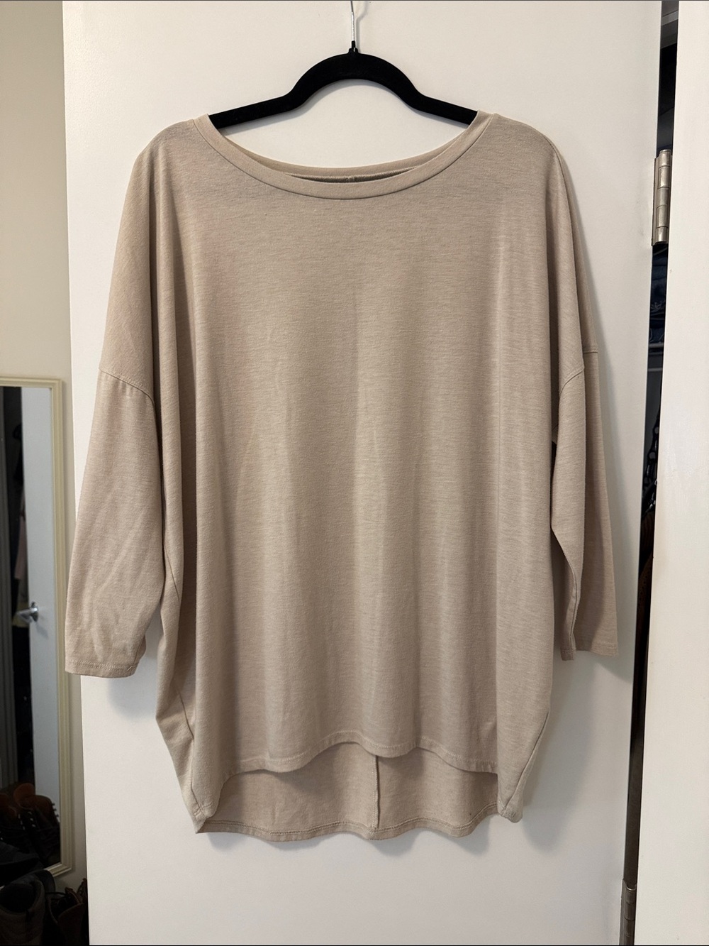 Loft 3/4 Sleeve Flowy Boatneck Oversized Tunic - Taupe